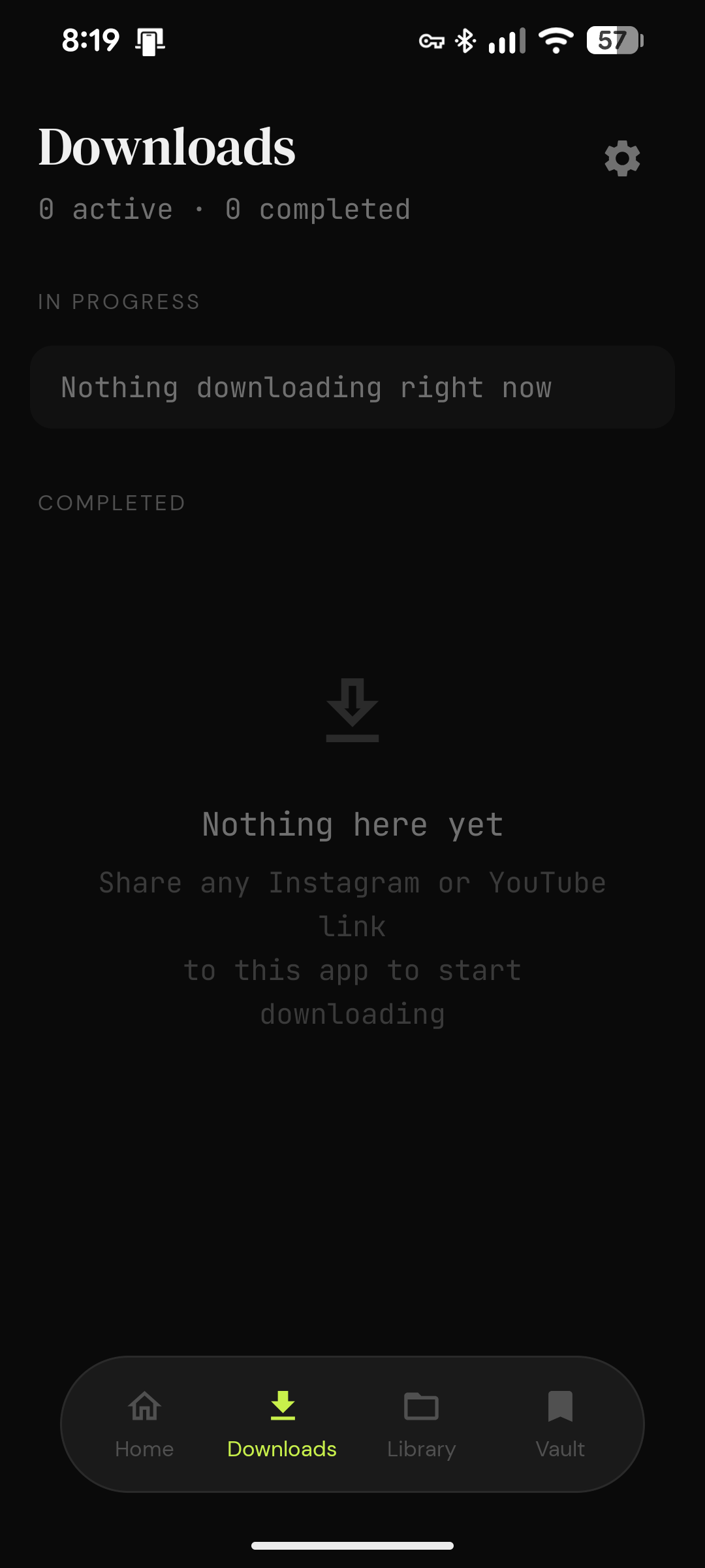 Downloads screen