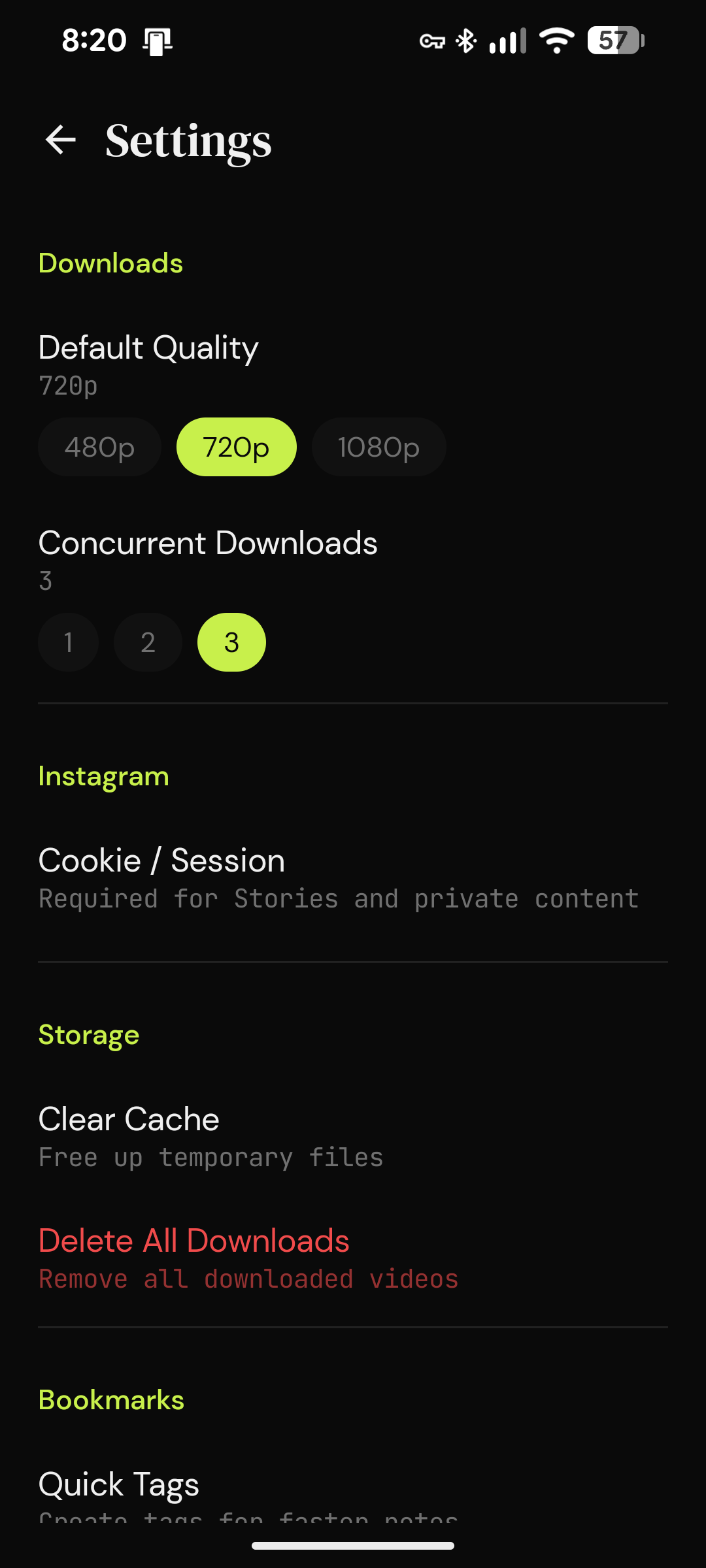 Settings screen one